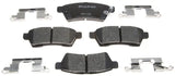 Car brake pad OE replacement with mounting hardware and ceramic brake pad shown