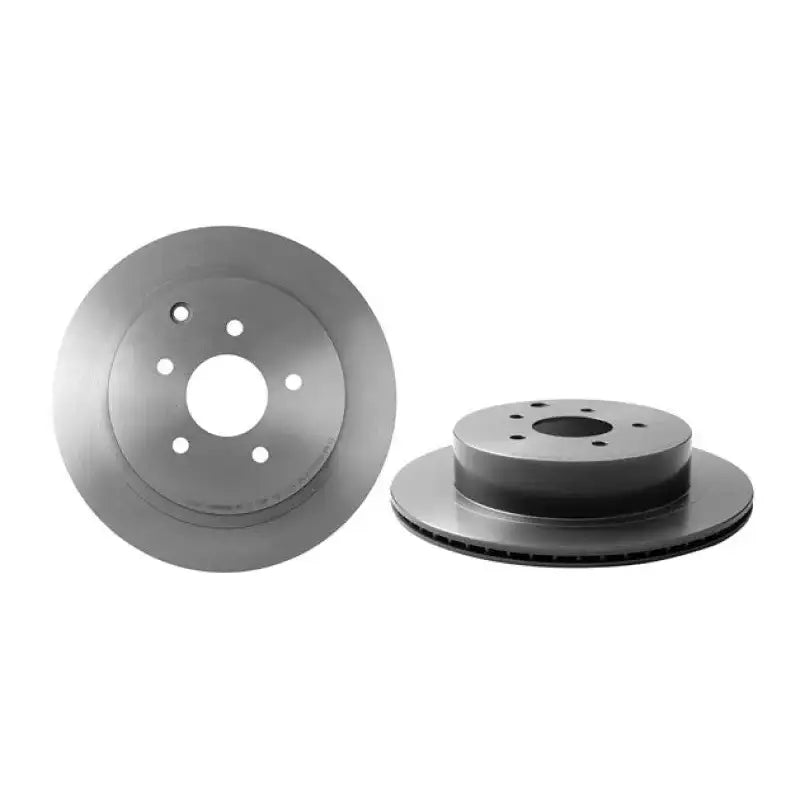 Automotive brake rotor in piece design, cast iron, front and side views