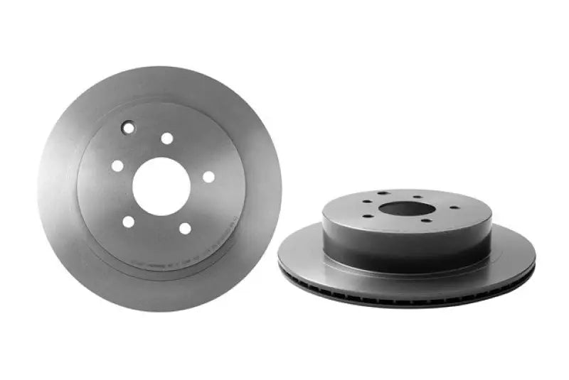 Automotive brake rotor in piece design, cast iron, front and side views