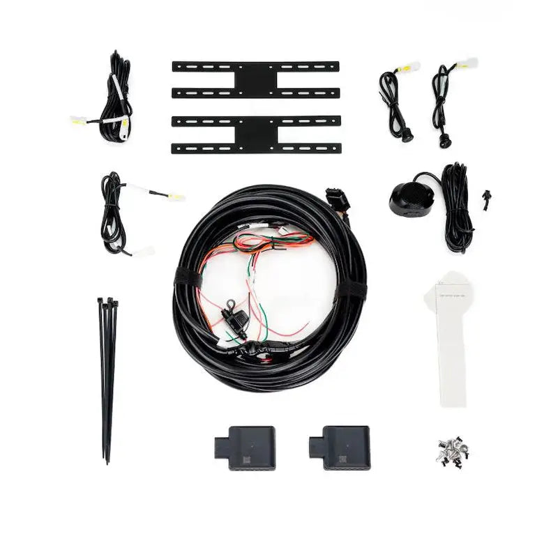 BrandMotion RDBS1600 black coiled wiring harness with exposed red, green, white wires for blind spot detection kit