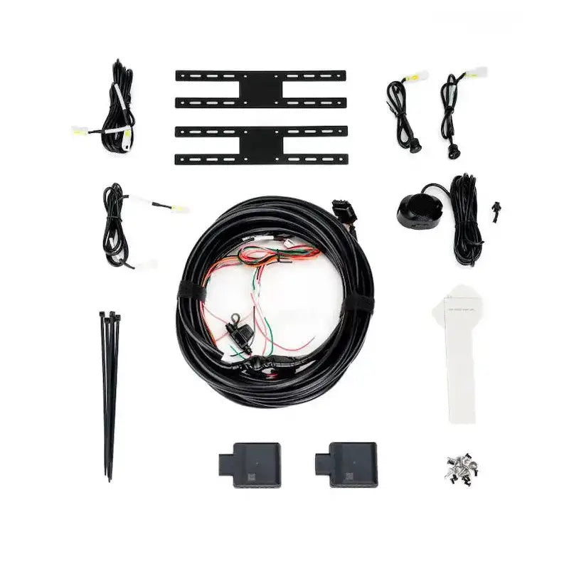 BrandMotion RDBS1600 black coiled wiring harness with exposed red, green, white wires for blind spot detection kit