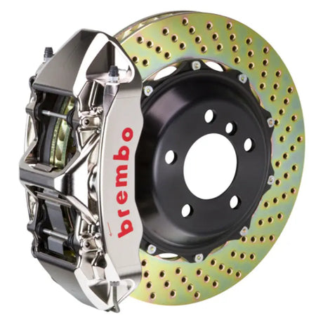 Shiny Brembo GTR BBK brake assembly with piston billet 380x32 on front of BMW 5-Series