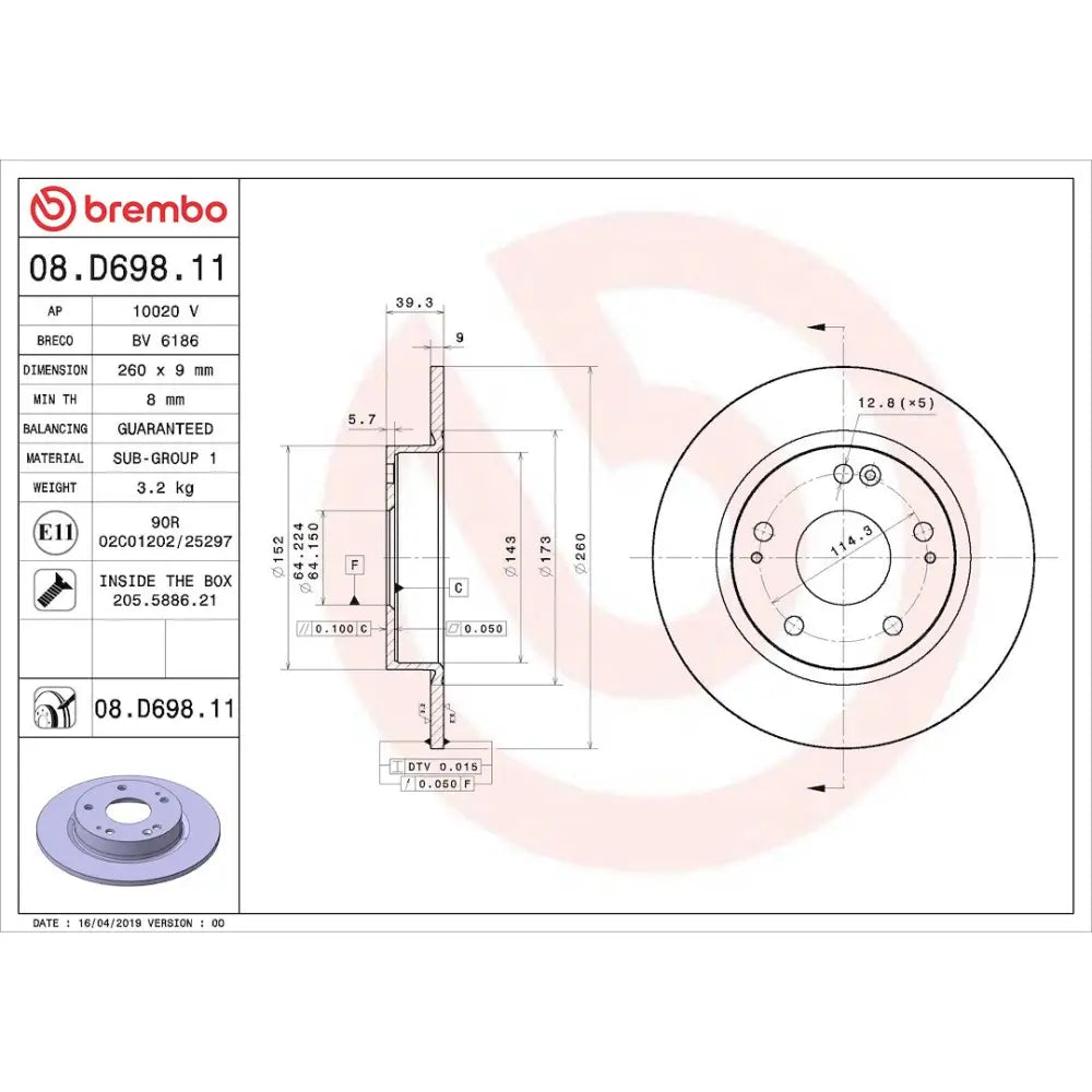 Brembo 08.D698.11 Brake Rotor