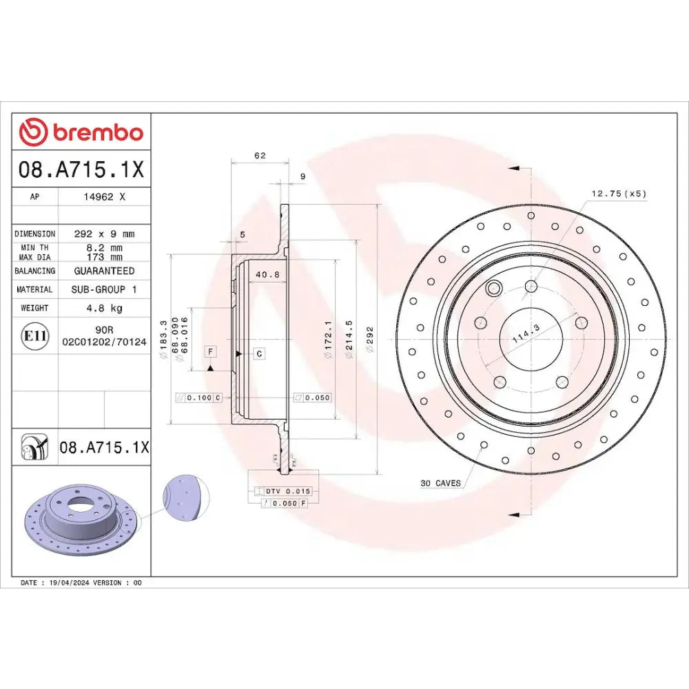 Brembo 08A7151XC02 Brake Rotor