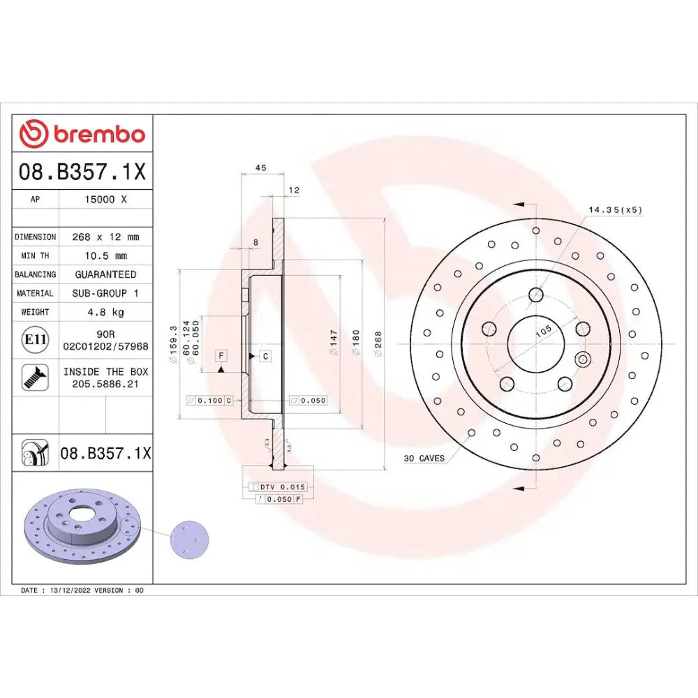 Brembo 08B3571XC02 Brake Rotor