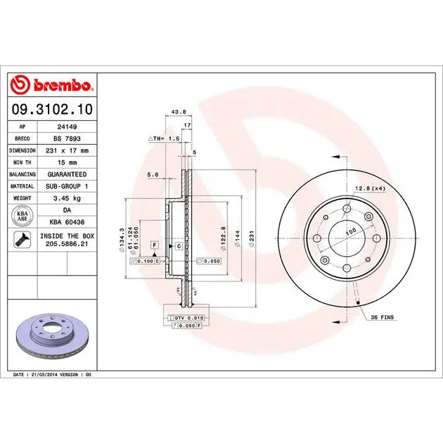 Brembo 09310210C02 Brake Rotor