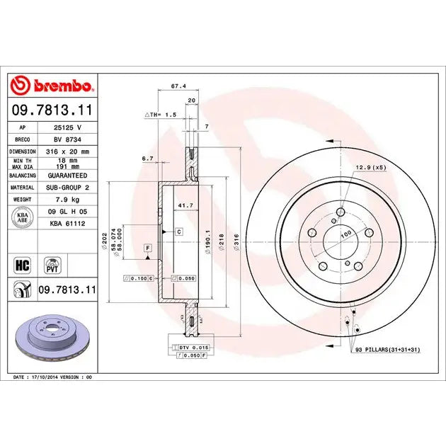 Brembo 09781311C02 Brake Rotor