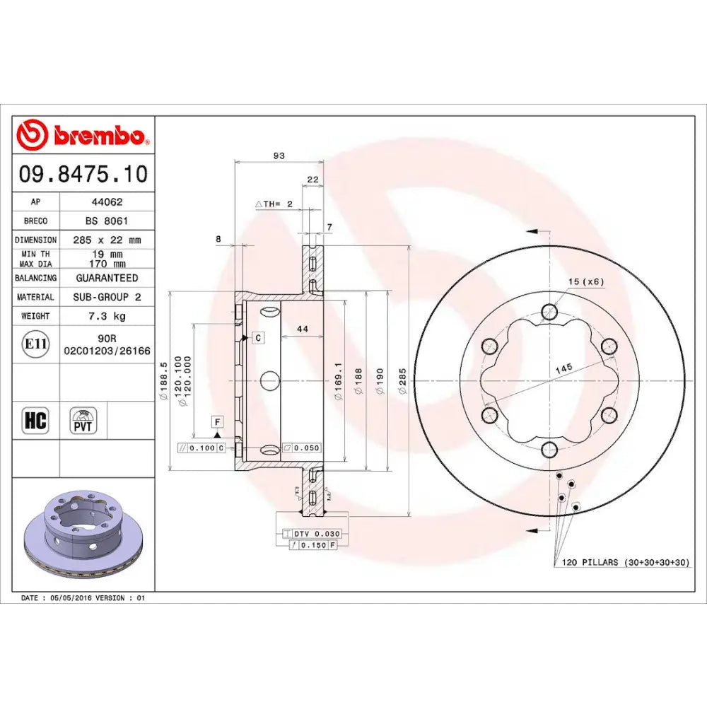 Brembo 09847510C02 Brake Rotor