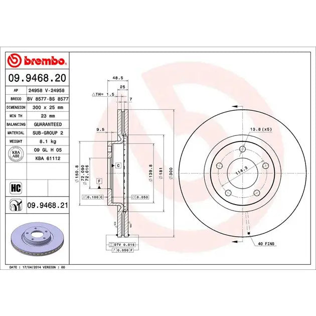 Brembo 09946821C02 Brake Rotor