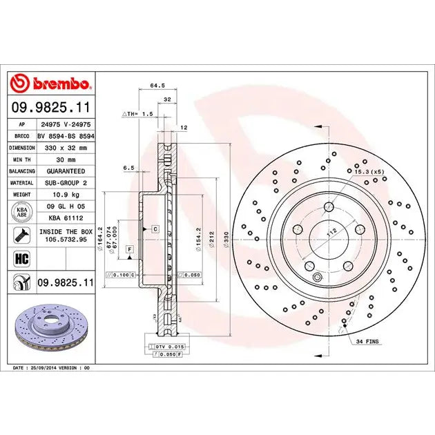 Brembo 09982511C02 Brake Rotor