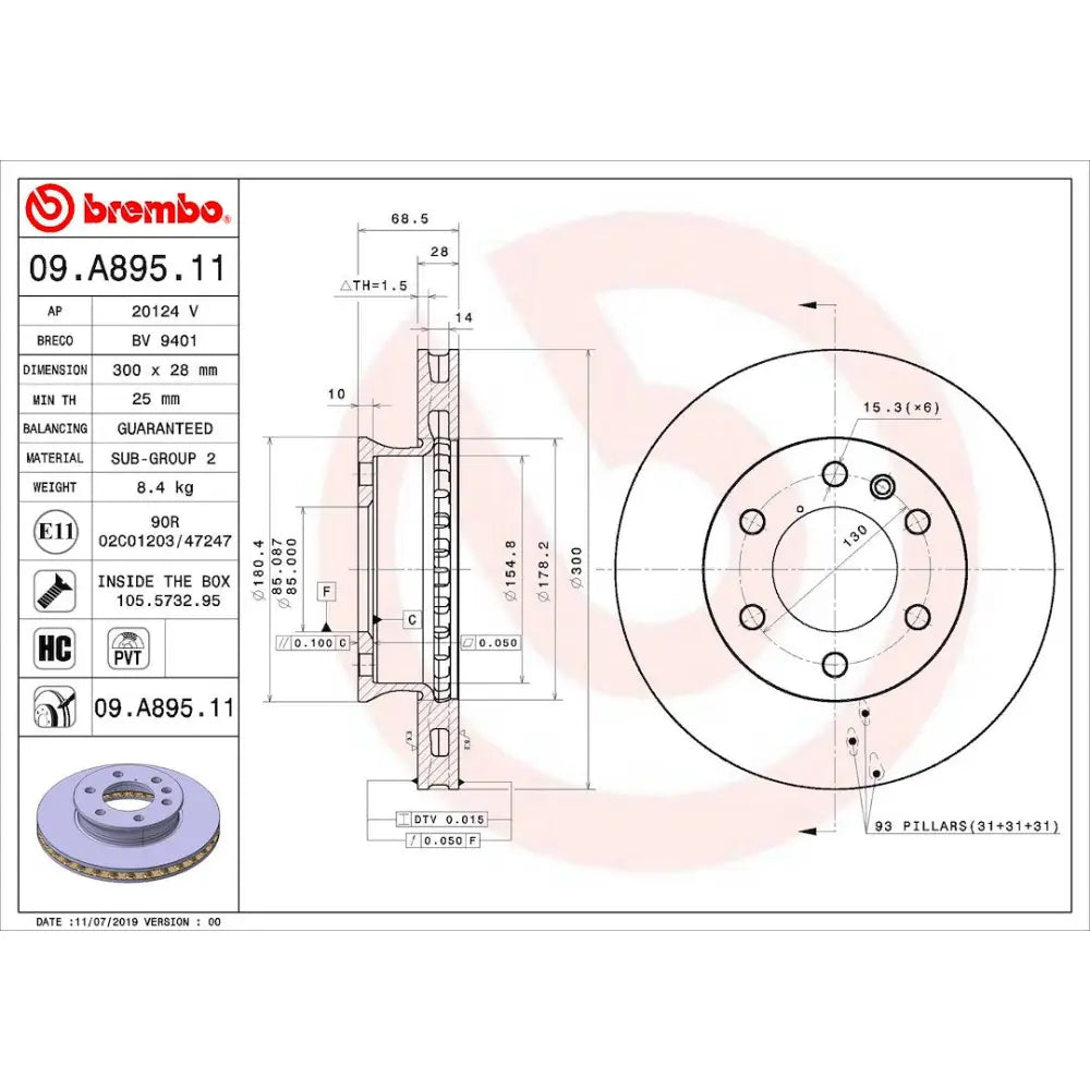 Brembo 09A89511C02 Brake Rotor