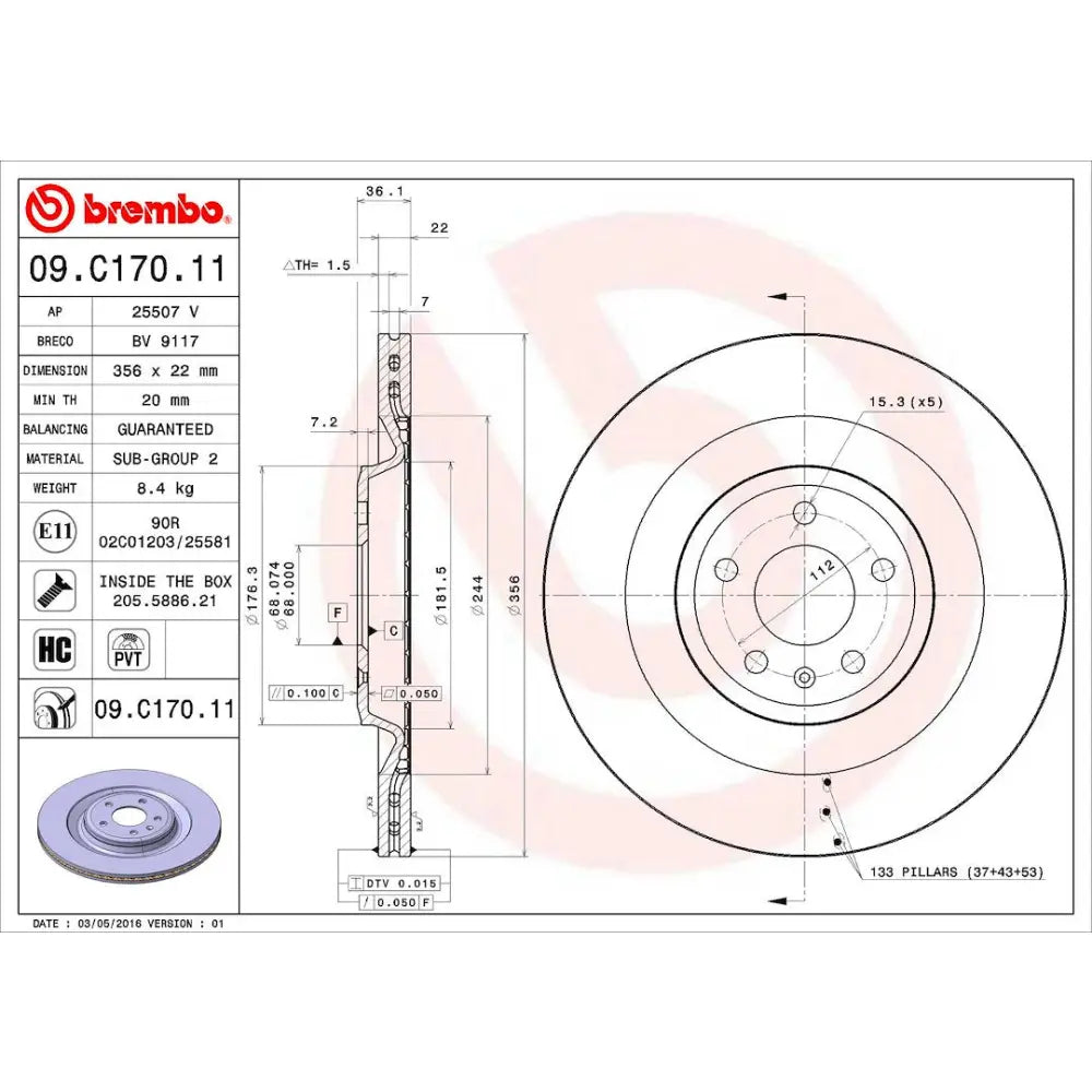 Brembo 09C17011C02 Brake Rotor