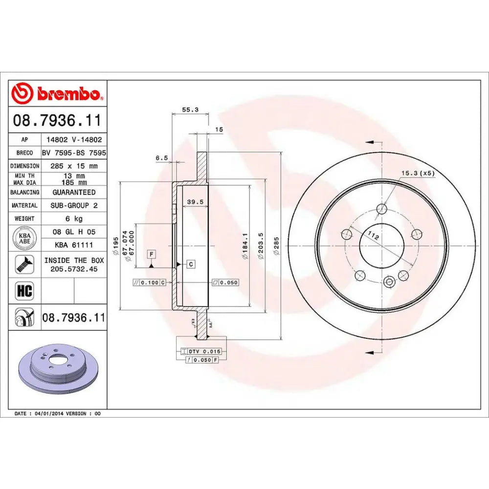 Brembo Components Not Hazardous To Health Brake Rotor 08793611C02 - Disc