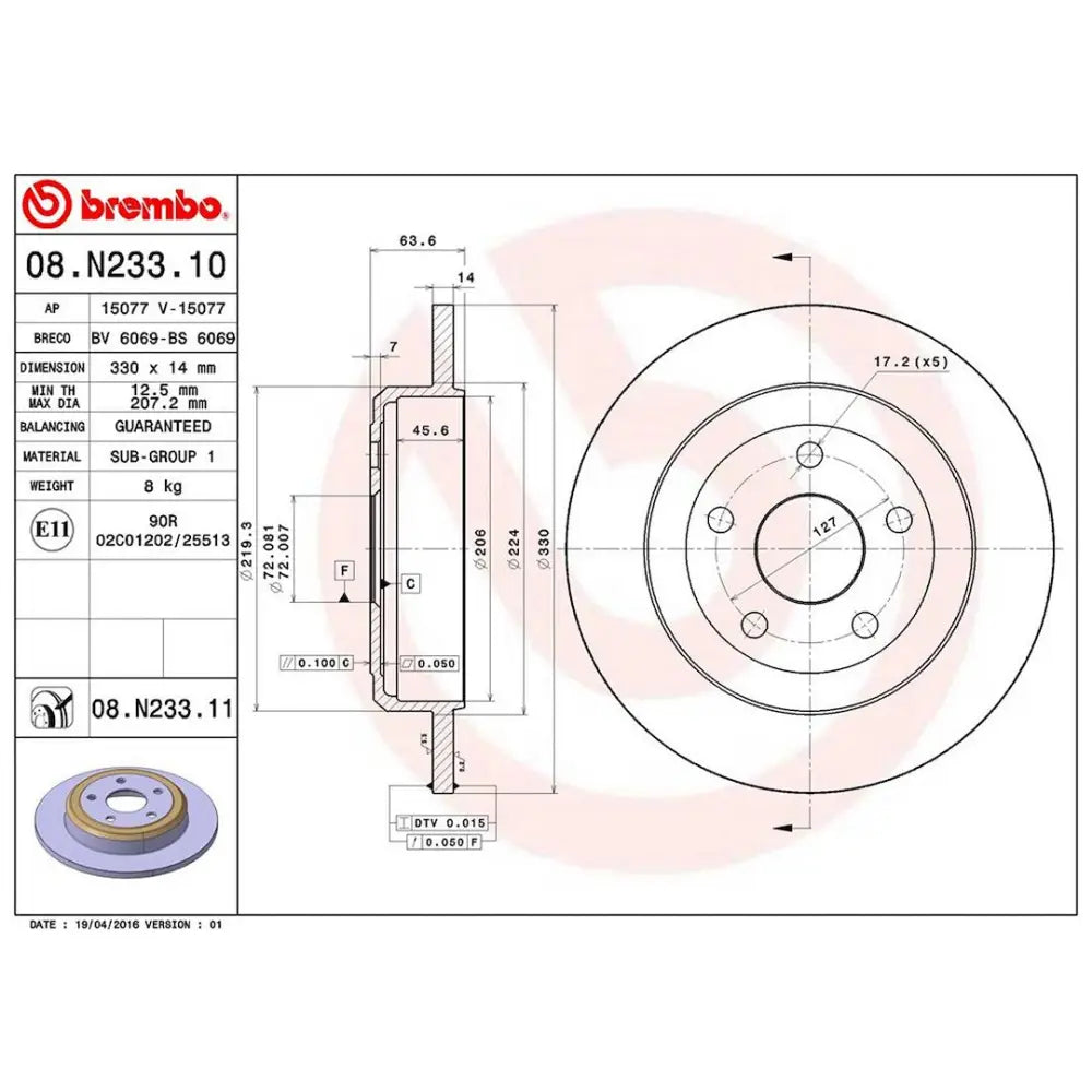 Brembo Components Not Hazardous To Health Brake Rotor 08N23311C02 - Disc