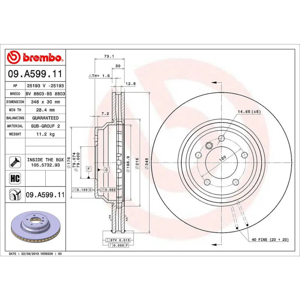 Brembo Components Not Hazardous To Health Brake Rotor 09A59911C02 - Disc