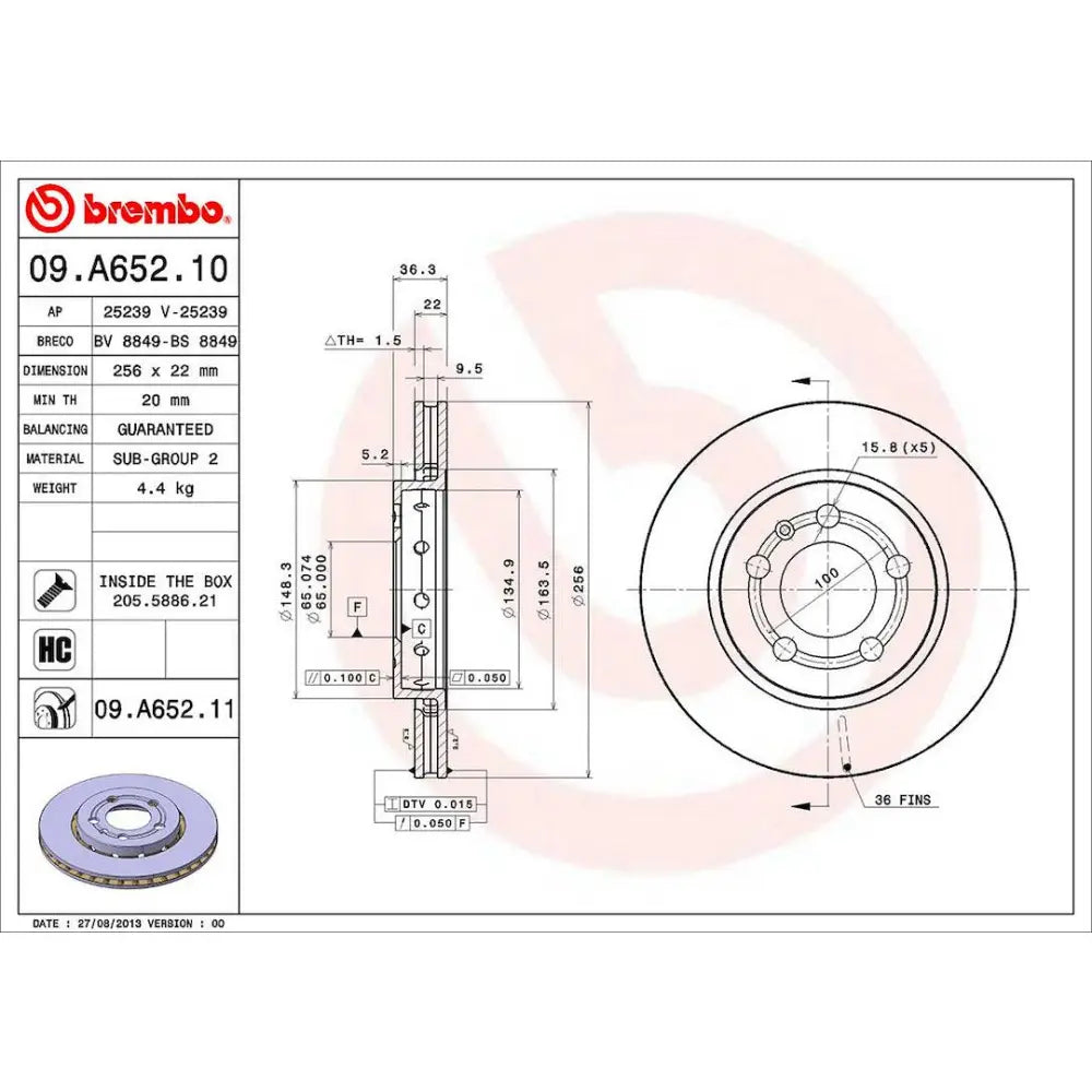 Brembo Components Not Hazardous To Health Brake Rotor 09A65211C02 - Disc