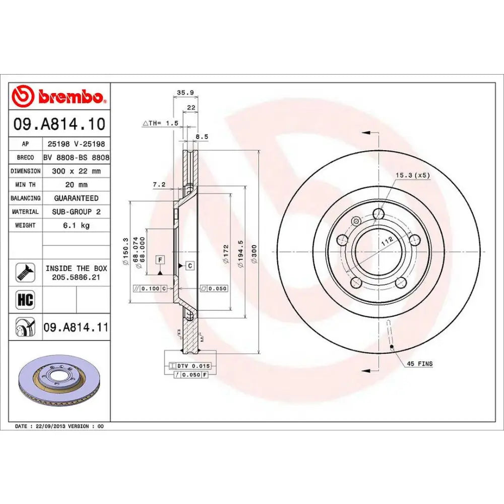 Brembo Components Not Hazardous To Health Brake Rotor 09A81411C02 - Disc