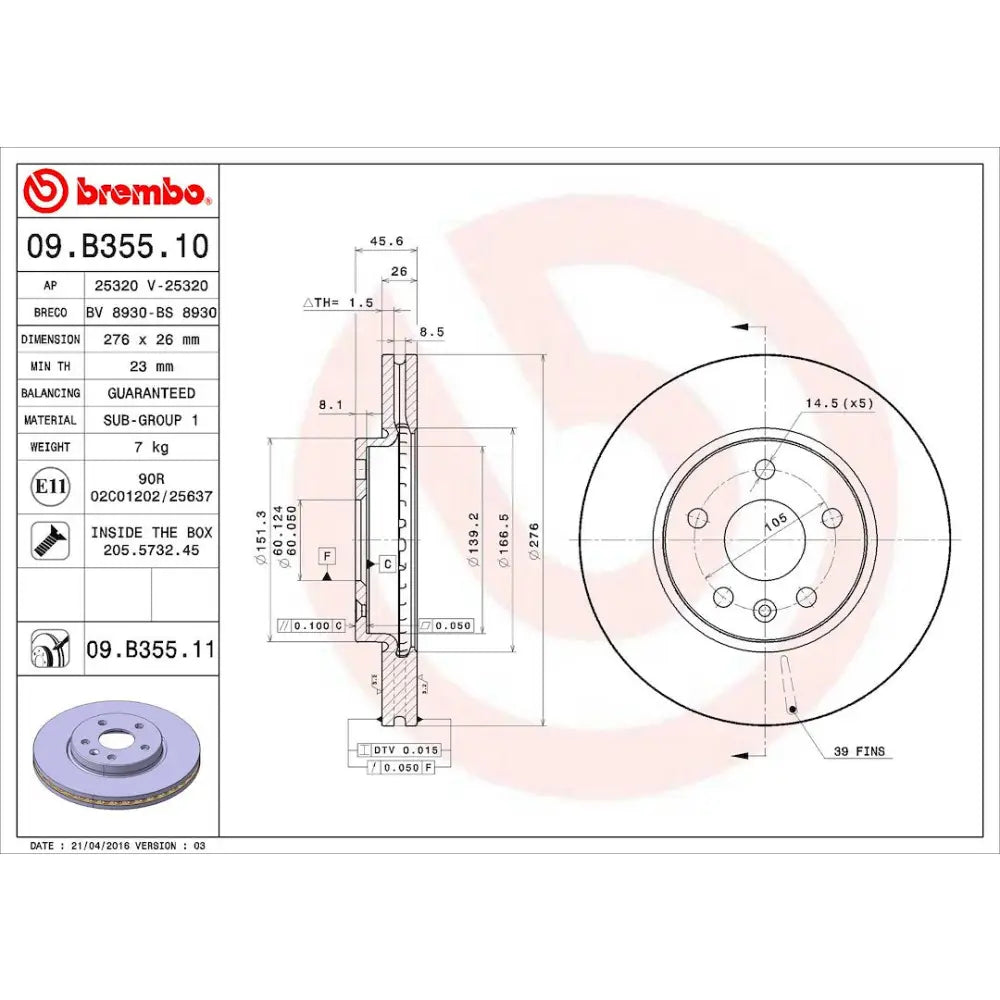 Brembo Components Not Hazardous To Health Brake Rotor 09B35511C02 - Disc