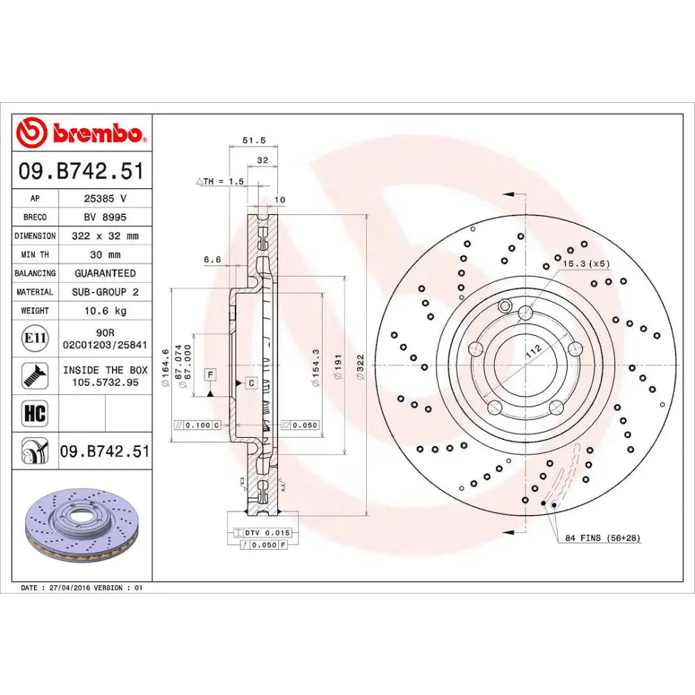Brembo Components Not Hazardous To Health Brake Rotor 09B74251C02 - Disc