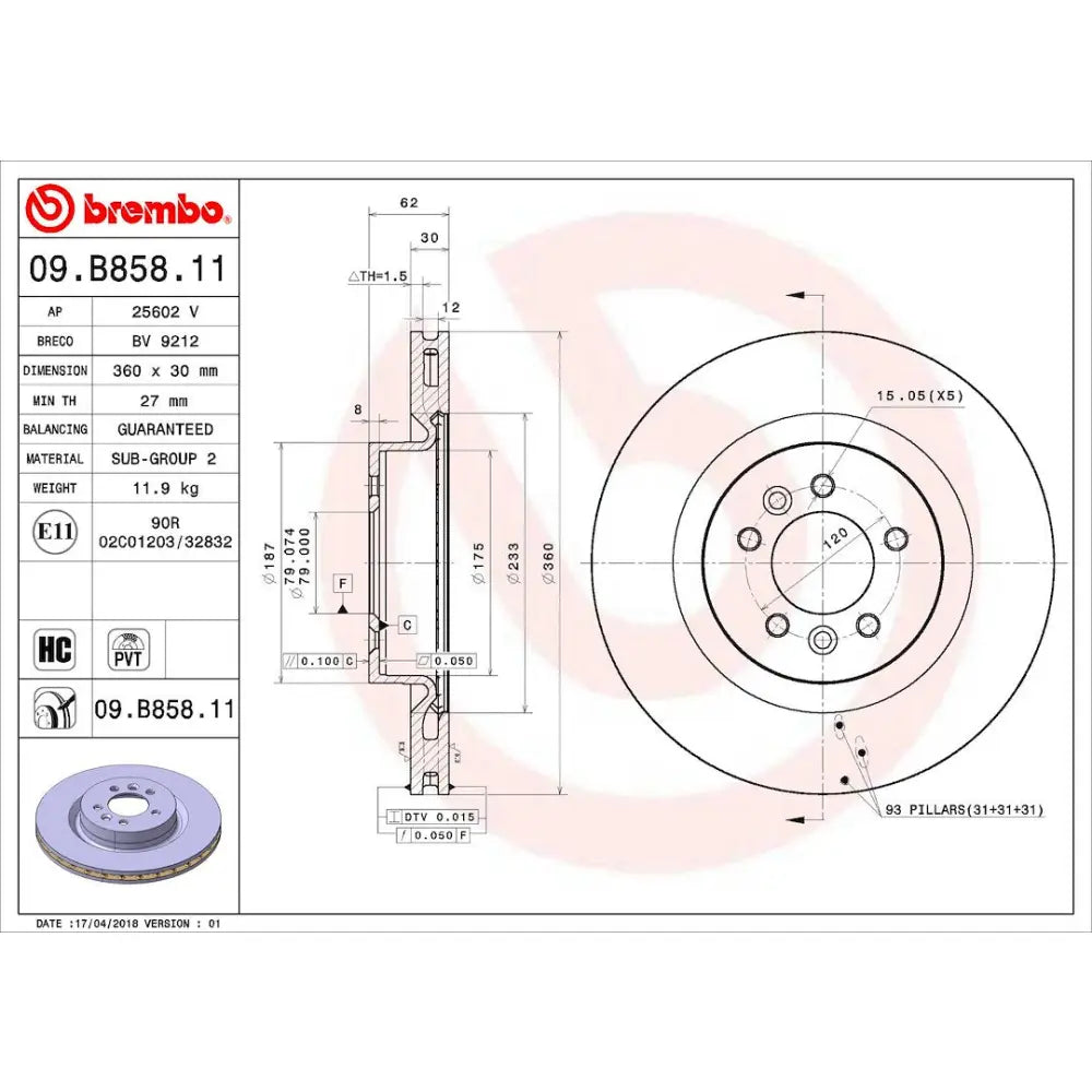Brembo Components Not Hazardous To Health Brake Rotor 09B85811C02 - Disc