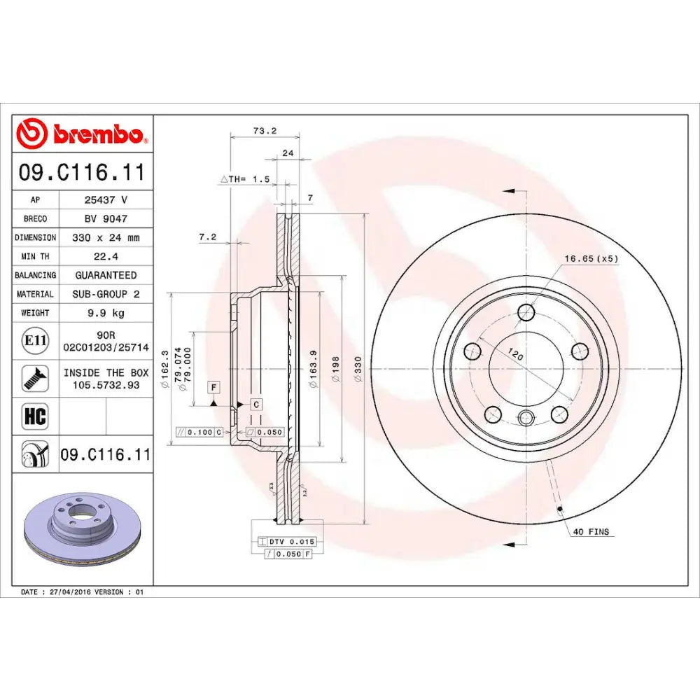 Brembo Components Not Hazardous To Health Brake Rotor 09C11611C02 - Disc