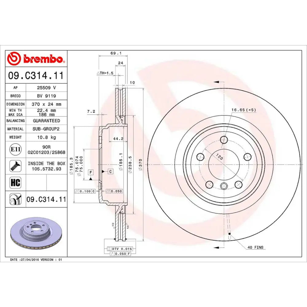 Brembo Components Not Hazardous To Health Brake Rotor 09C31411C02 - Disc