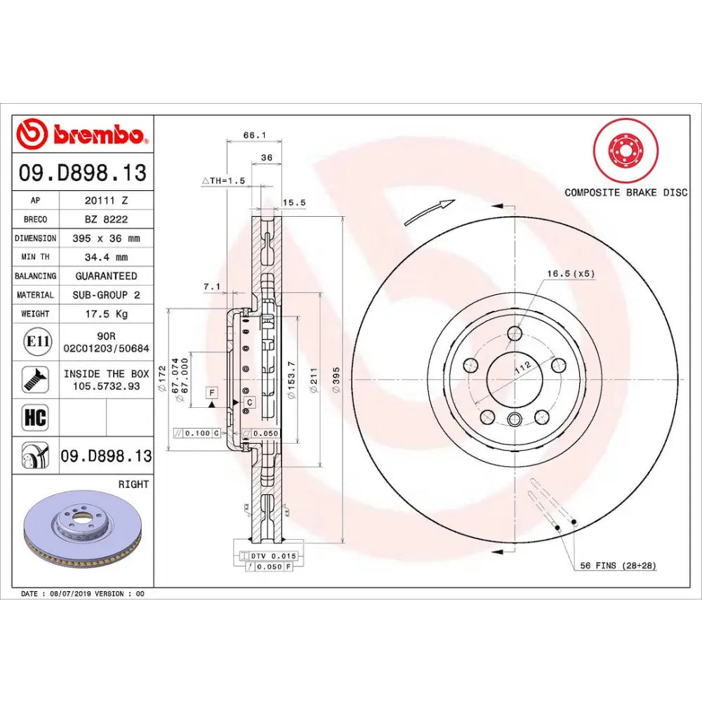 Brembo Components Not Hazardous To Health Brake Rotor 09D89813C02 - Disc