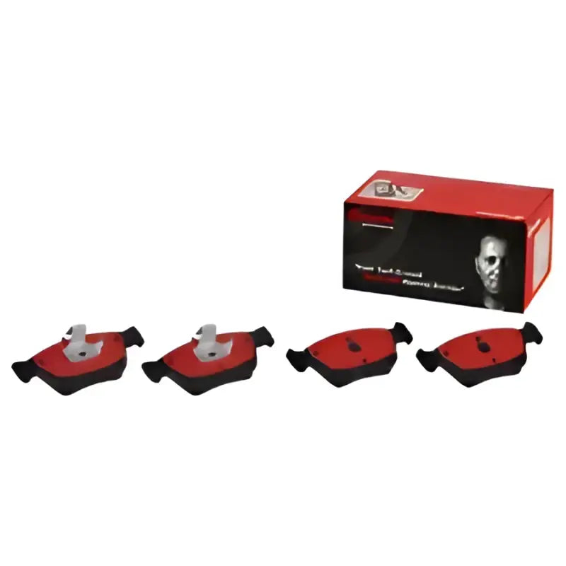 Red Brembo P50023N disc brake pads with hardware and box for superior stopping power