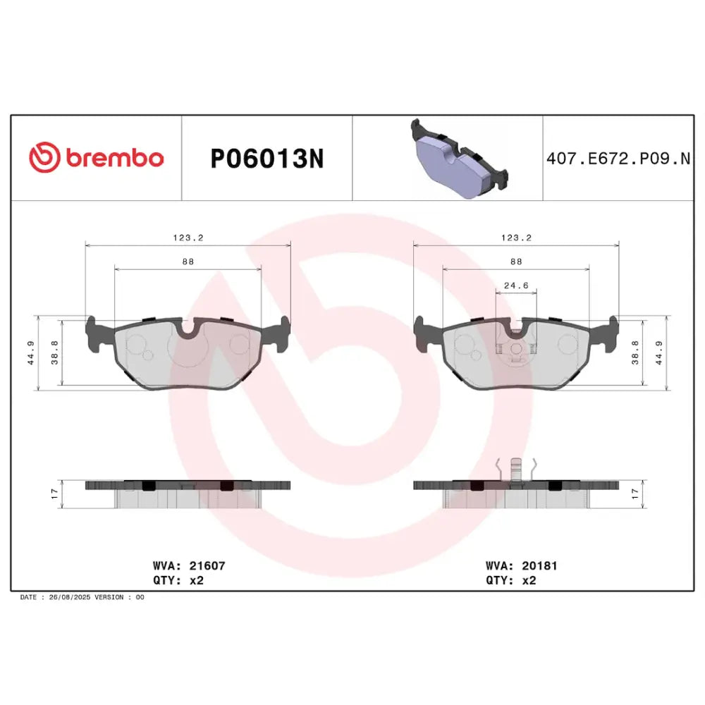 Brembo Premium Low-Met OE Equivalent Pad Brake Pad P06013N - Disc Set