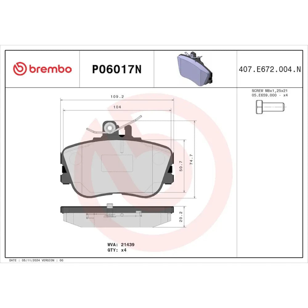 Brembo Premium Low-Met OE Equivalent Pad Brake Pad P06017N - Disc Set