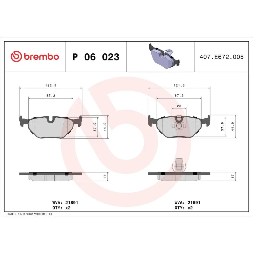 Brembo Premium Low-Met OE Equivalent Pad Brake Pad P06023 - Disc Set