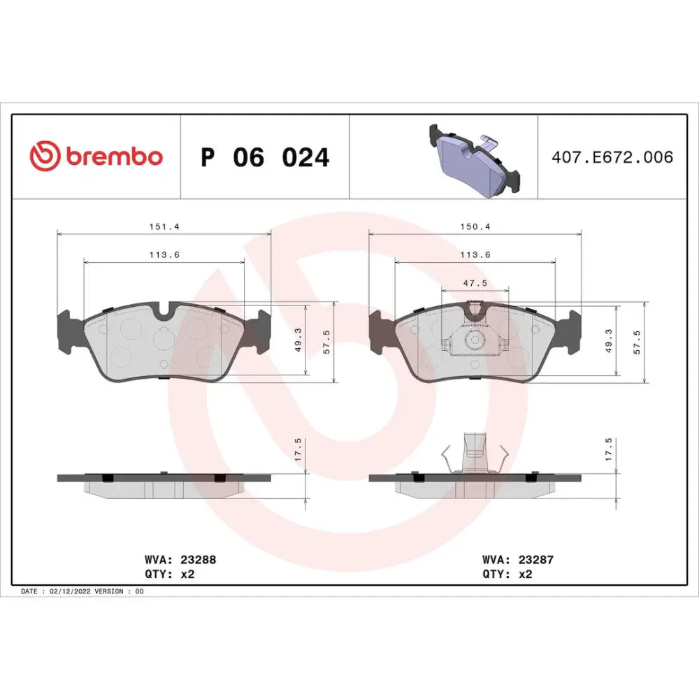 Brembo Premium Low-Met OE Equivalent Pad Brake Pad P06024 - Disc Set