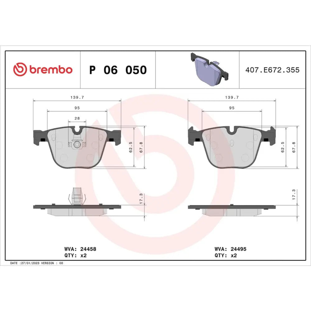 Brembo Premium Low-Met OE Equivalent Pad Brake Pad P06050 - Disc Set