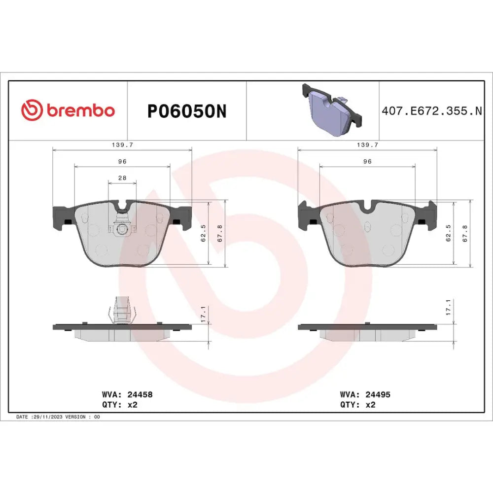 Brembo Premium Low-Met OE Equivalent Pad Brake Pad P06050N - Disc Set