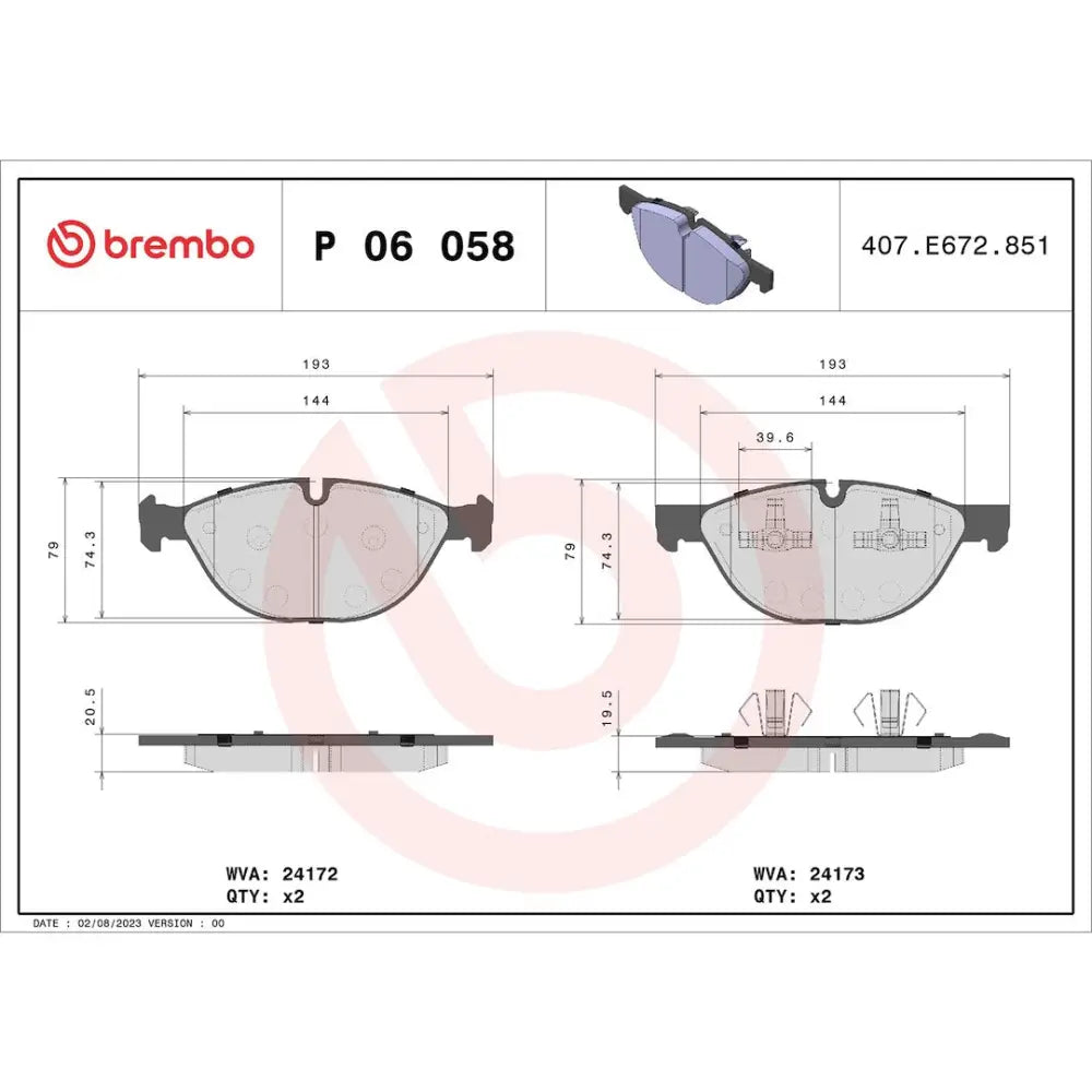 Brembo Premium Low-Met OE Equivalent Pad Brake Pad P06058 - Disc Set