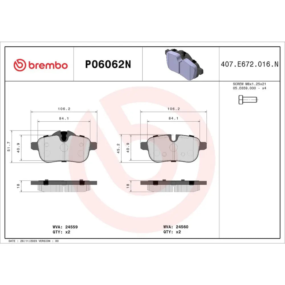 Brembo Premium Low-Met OE Equivalent Pad Brake Pad P06062N - Disc Set
