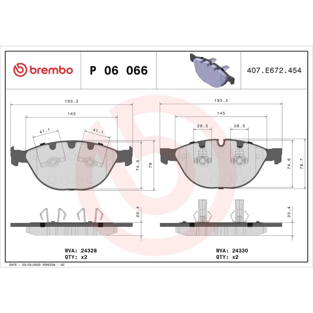 Brembo Premium Low-Met OE Equivalent Pad Brake Pad P06066 - Disc Set