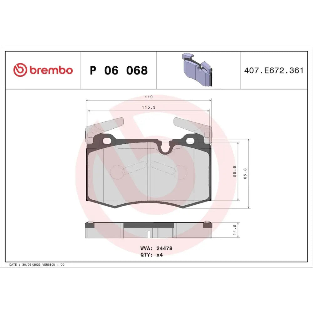Brembo Premium Low-Met OE Equivalent Pad Brake Pad P06068 - Disc Set