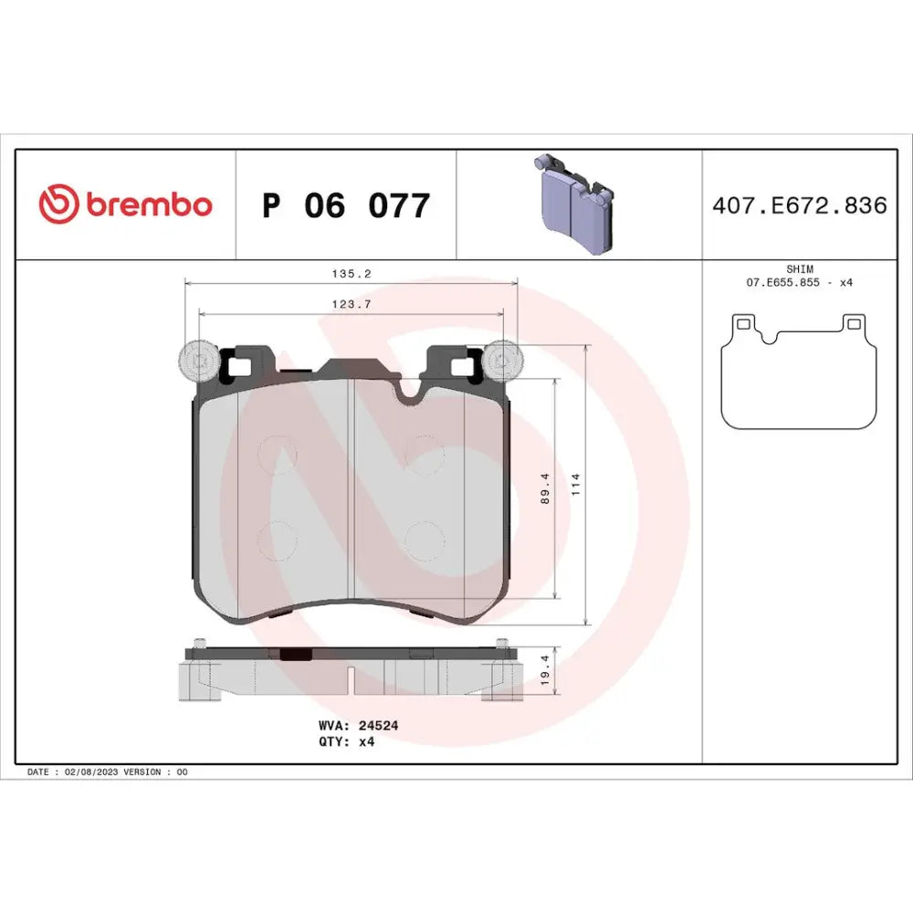 Brembo Premium Low-Met OE Equivalent Pad Brake Pad P06077 - Disc Set