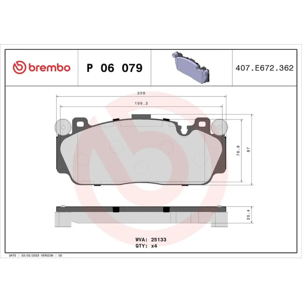Brembo Premium Low-Met OE Equivalent Pad Brake Pad P06079 - Disc Set
