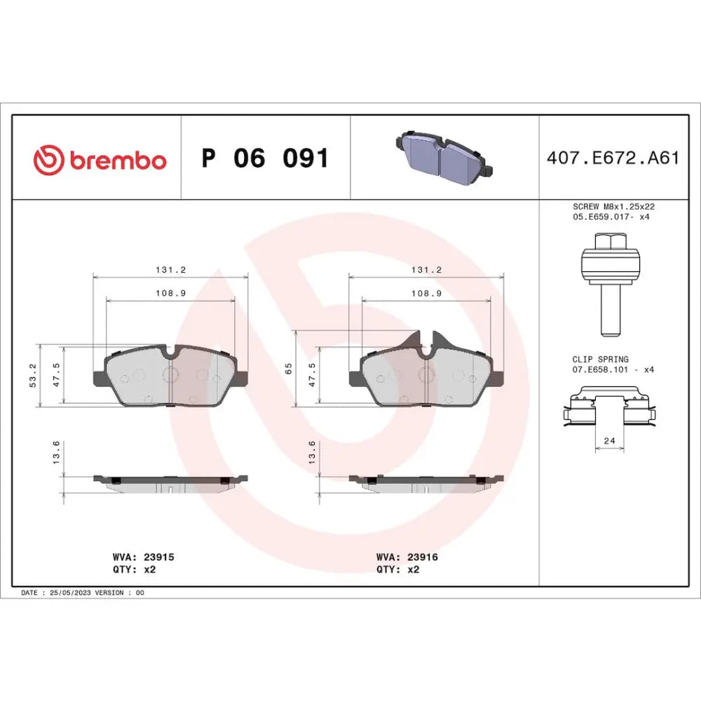 Brembo Premium Low-Met OE Equivalent Pad Brake Pad P06091 - Disc Set