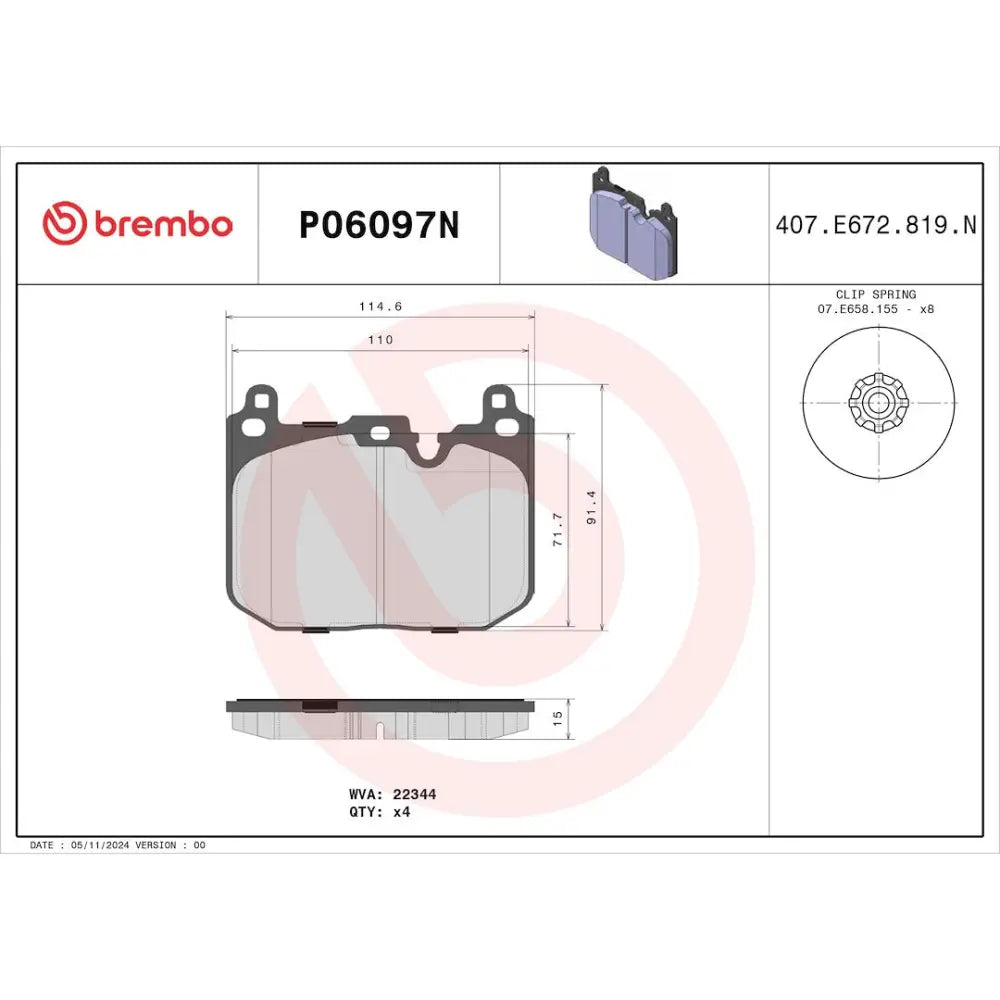 Brembo Premium Low-Met OE Equivalent Pad Brake Pad P06097N - Disc Set