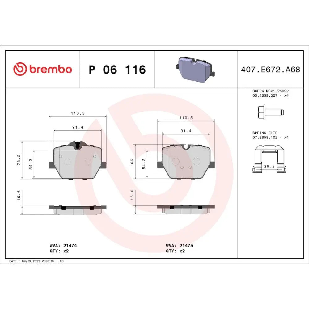 Brembo Premium Low-Met OE Equivalent Pad Brake Pad P06116