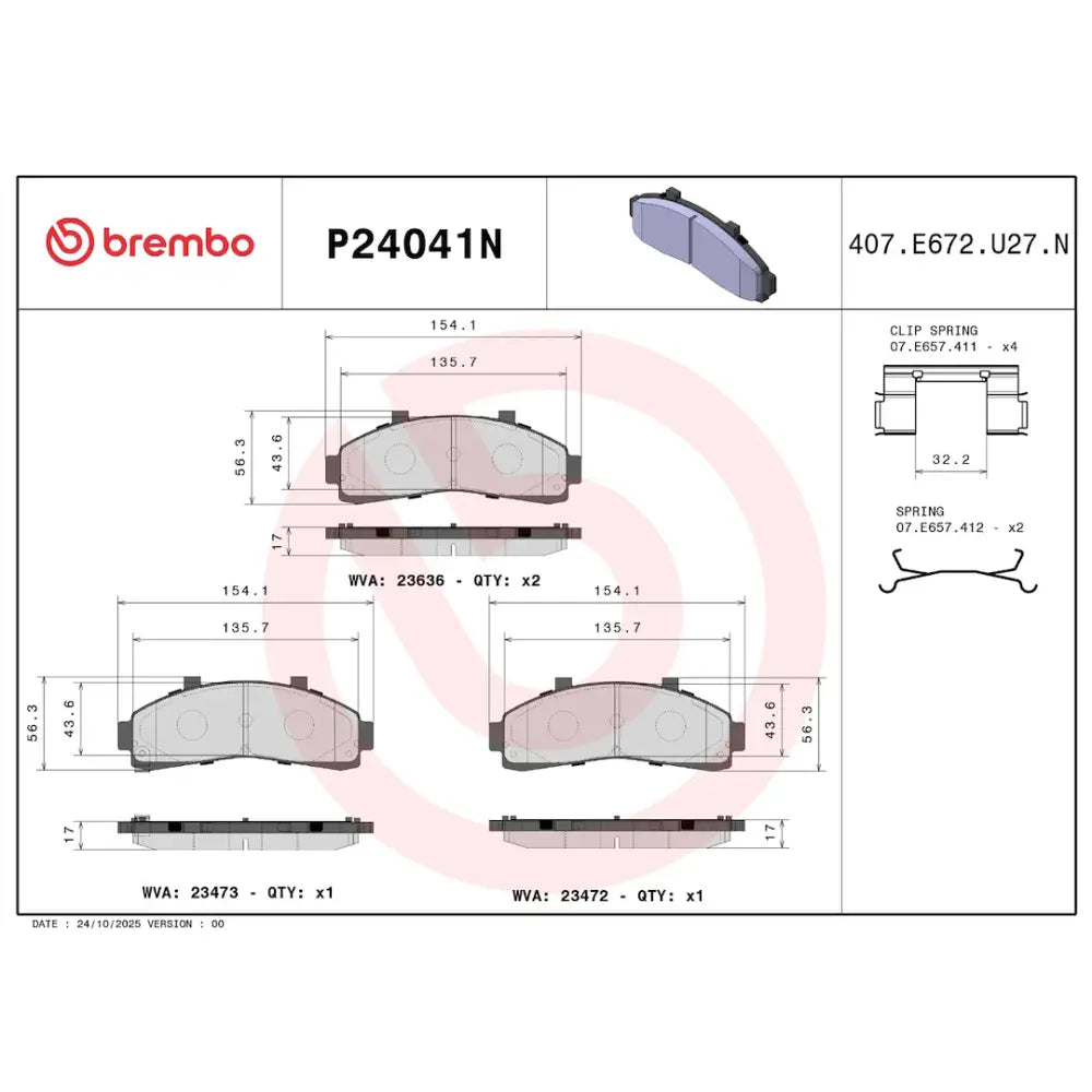 Brembo Premium Low-Met OE Equivalent Pad Brake Pad P24041N - Disc Set