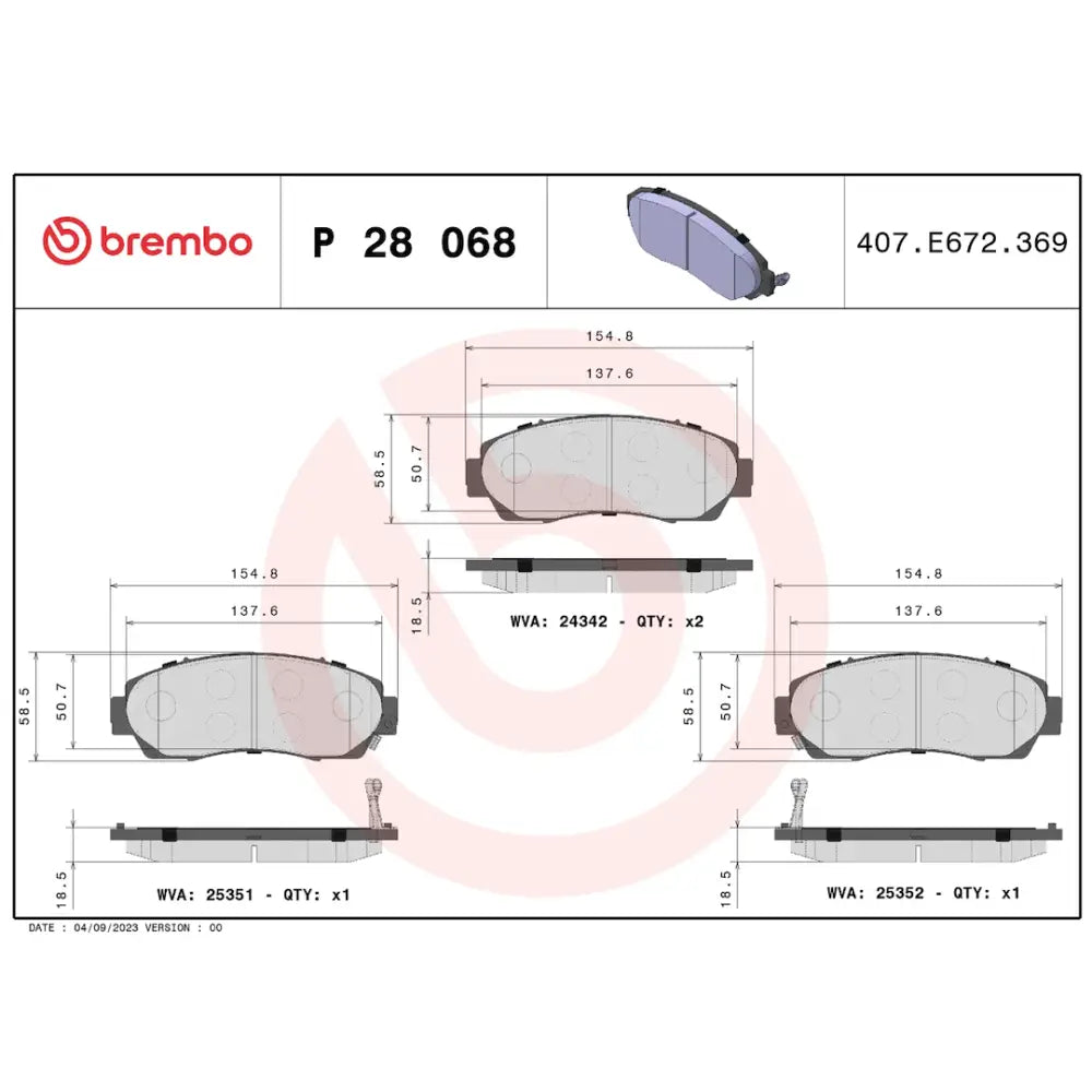 Brembo Premium Low-Met OE Equivalent Pad Brake Pad P28068