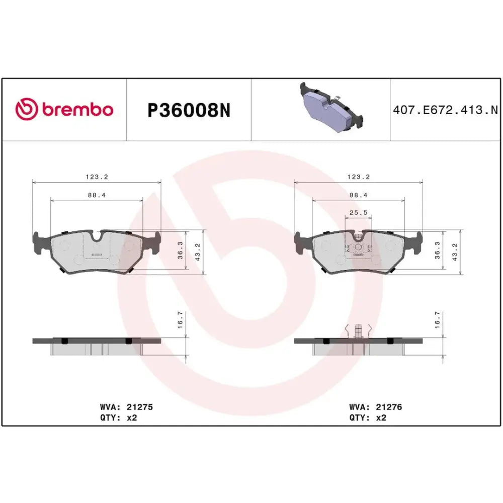 Brembo Premium Low-Met OE Equivalent Pad Brake Pad P36008N - Disc Set