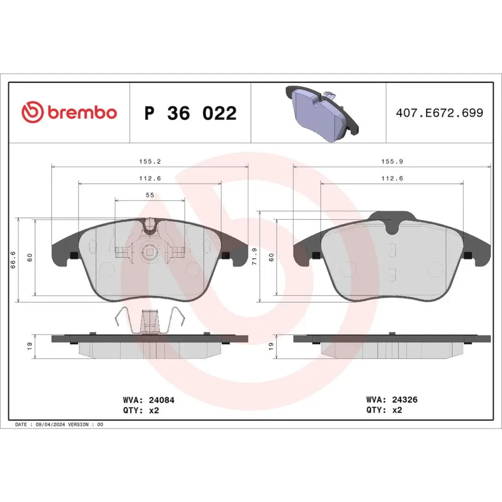 Brembo Premium Low-Met OE Equivalent Pad Brake Pad P36022 - Disc Set