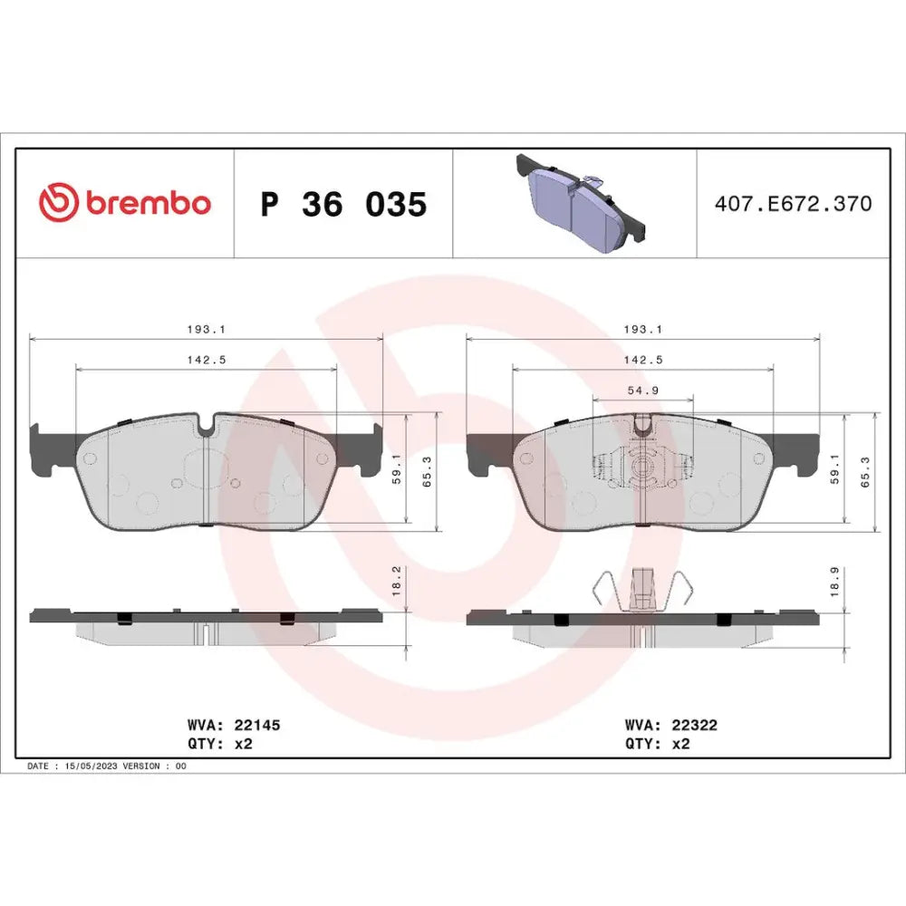Brembo Premium Low-Met OE Equivalent Pad Brake Pad P36035 - Disc Set