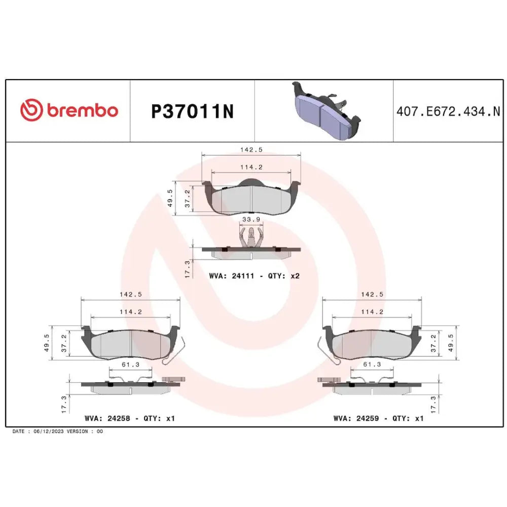 Brembo Premium Low-Met OE Equivalent Pad Brake Pad P37011N - Disc Set