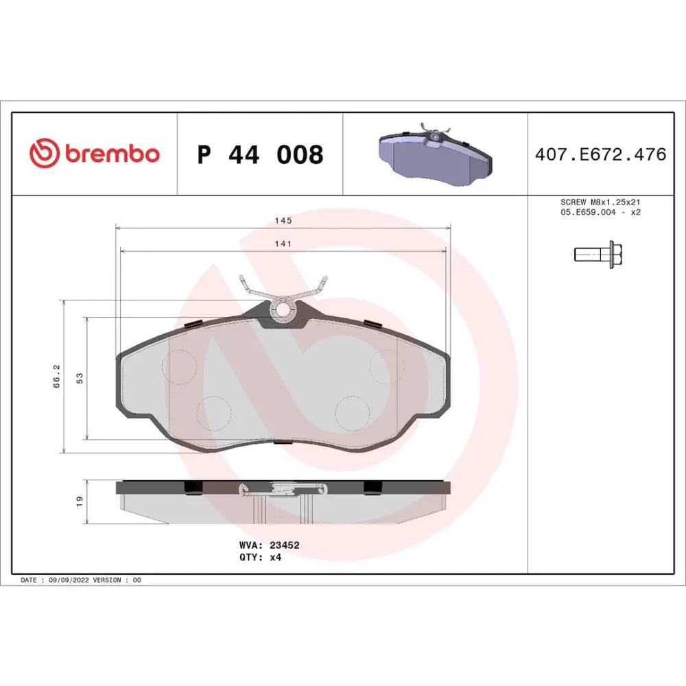 Brembo Premium Low-Met OE Equivalent Pad Brake Pad P44008 - Disc Set
